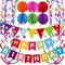 Happy Birthday Banner with Colorful Paper Flag Bunting, Paper Circle Confetti, Garland, Swirl Streamers, and Honeycomb Balls for Birthday Party Decorations